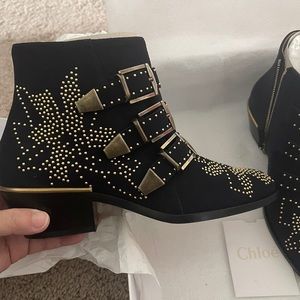 Authentic NWT Chloe Navy Suede Studded Susanna Boots Size IT36
